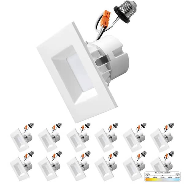 4 in. 11-Watt LED White Square Retrofit Recessed Housing Light 5 CCT 2700K to 5000K IC Rated Remodel Dimmable (12-Pack)