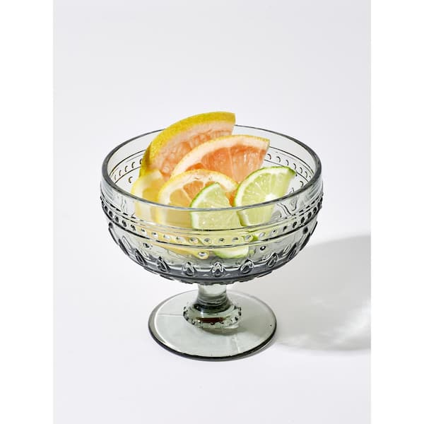 Fez 4-Piece 13oz. Grey Footed Compote Glass Set