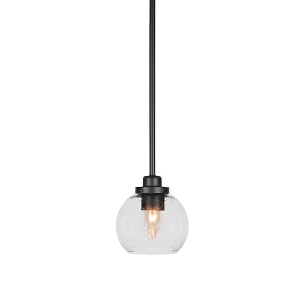 Unbranded Monroe 100-Watt 1-Light Matte Black Shaded Pendant Light with Clear Bubble Glass Shade, No Bulb Included