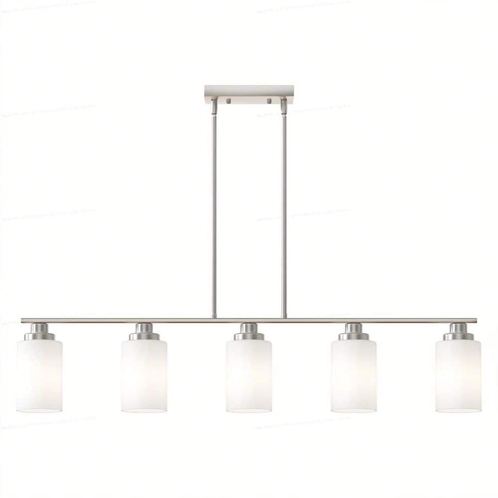 5-Light Brushed Nickel Modern Kitchen Island Pendant Lighting with White Glass Shade, Hanging Light for Dining Room price history on PriceWatchPro