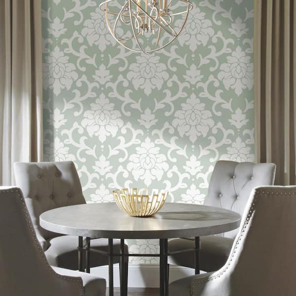 28.18 sq. ft. Damask Green Peel and Stick Wallpaper