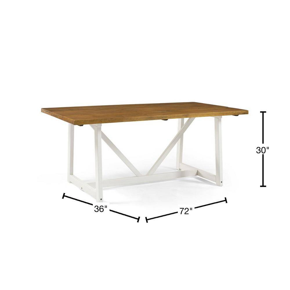 72" Rustic Oak and White Solid Wood Trestle Dining Table