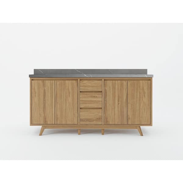 Willow Collections Madison Teak 72 in. W x 22 in. D x 36 in. H Double Sink Bath Vanity in Golden Teak with 2 in. Piatra Quartz Top