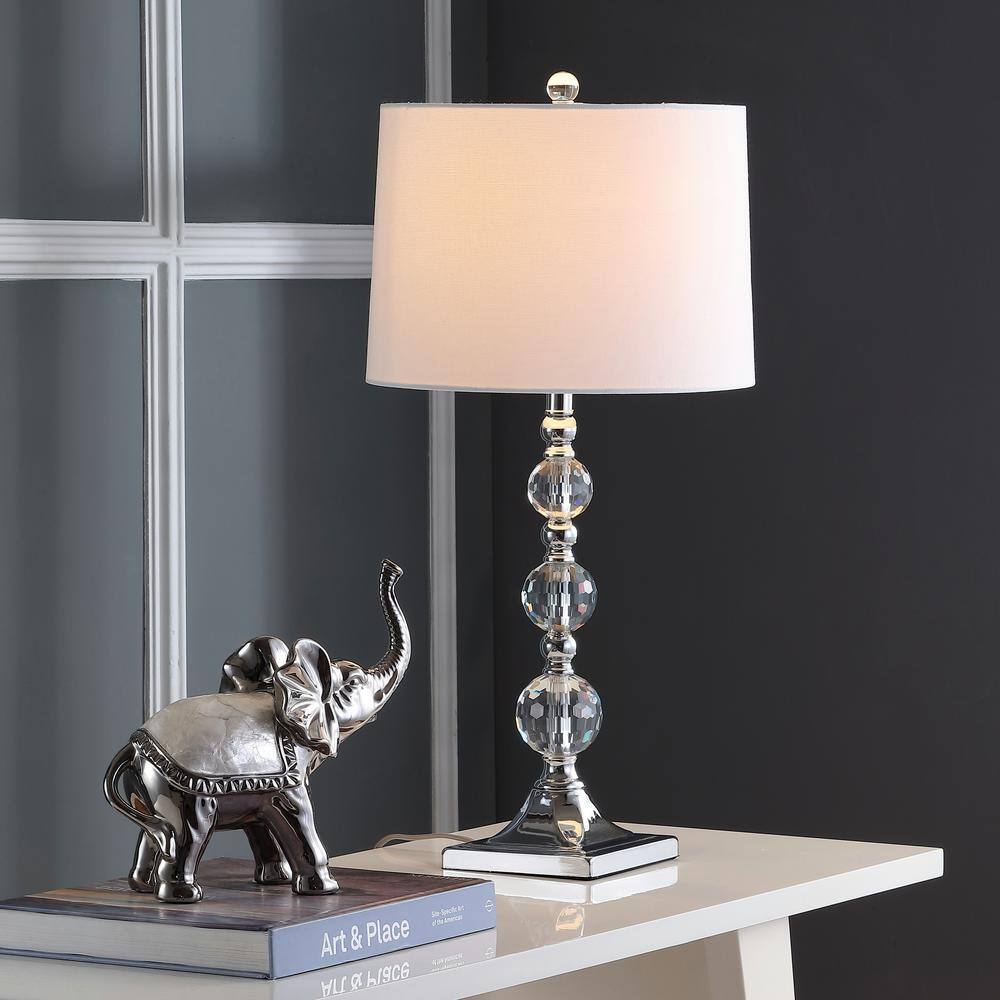 Elegant Maeve Crystal Ball Traditional Table Lamp Set, Clear/White