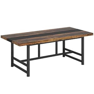 71 in. Farmehouse Brown Wooden 4 Legs Dining Table Rectangular Kitchen Table for 8 People