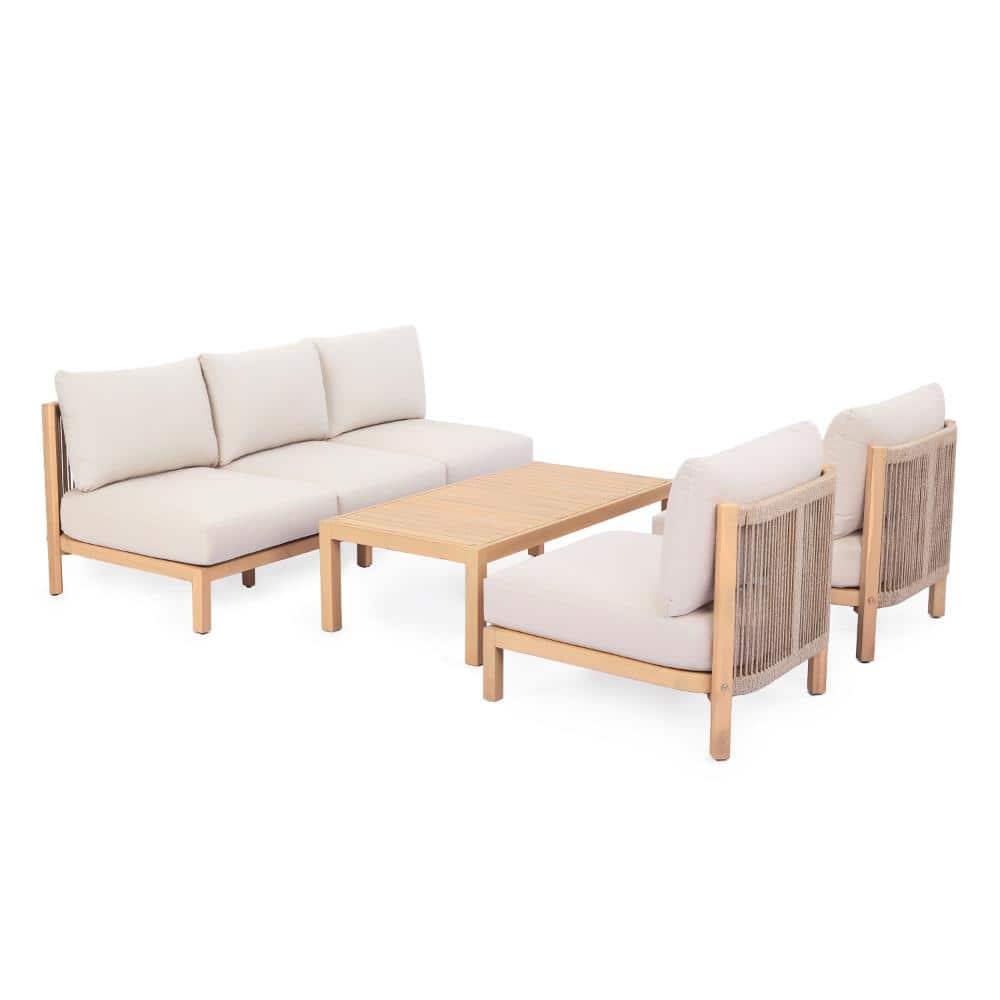 Sudzendf Light Teak Acacia Wood 4 Piece Patio Conversation Set with ...
