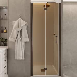 30 to 31-3/8 in. W x 72 in. H Bi-Fold Frameless Shower Door in Bronze with 1/4 in. Tempered Tinted Glass