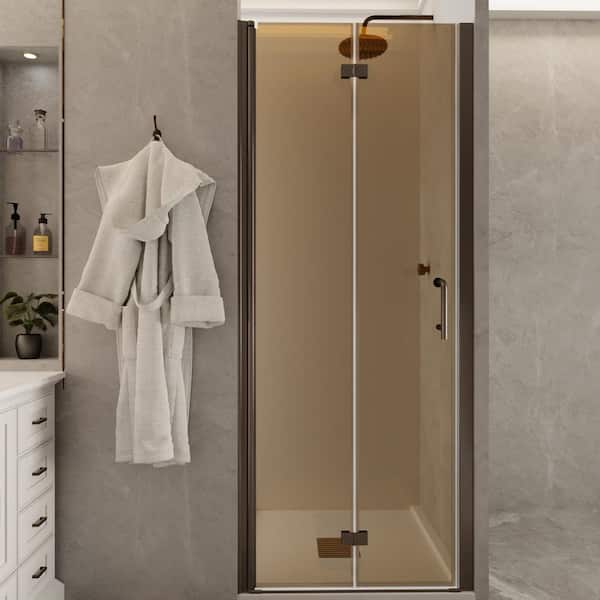 ES-DIY 30 to 31-3/8 in. W x 72 in. H Bi-Fold Frameless Shower Door in Bronze with 1/4 in. Tempered Tinted Glass