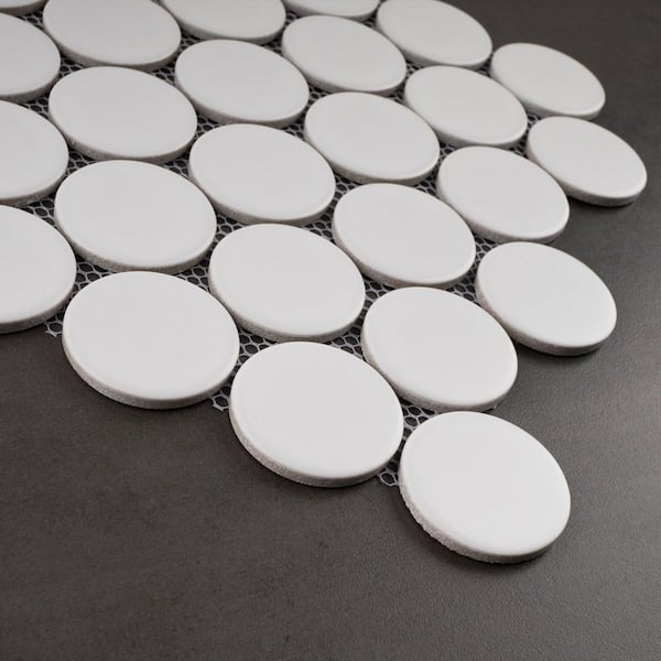 MOLOVO Porcetile White 11.82 in. x 10.5 in. Penny Matte Porcelain