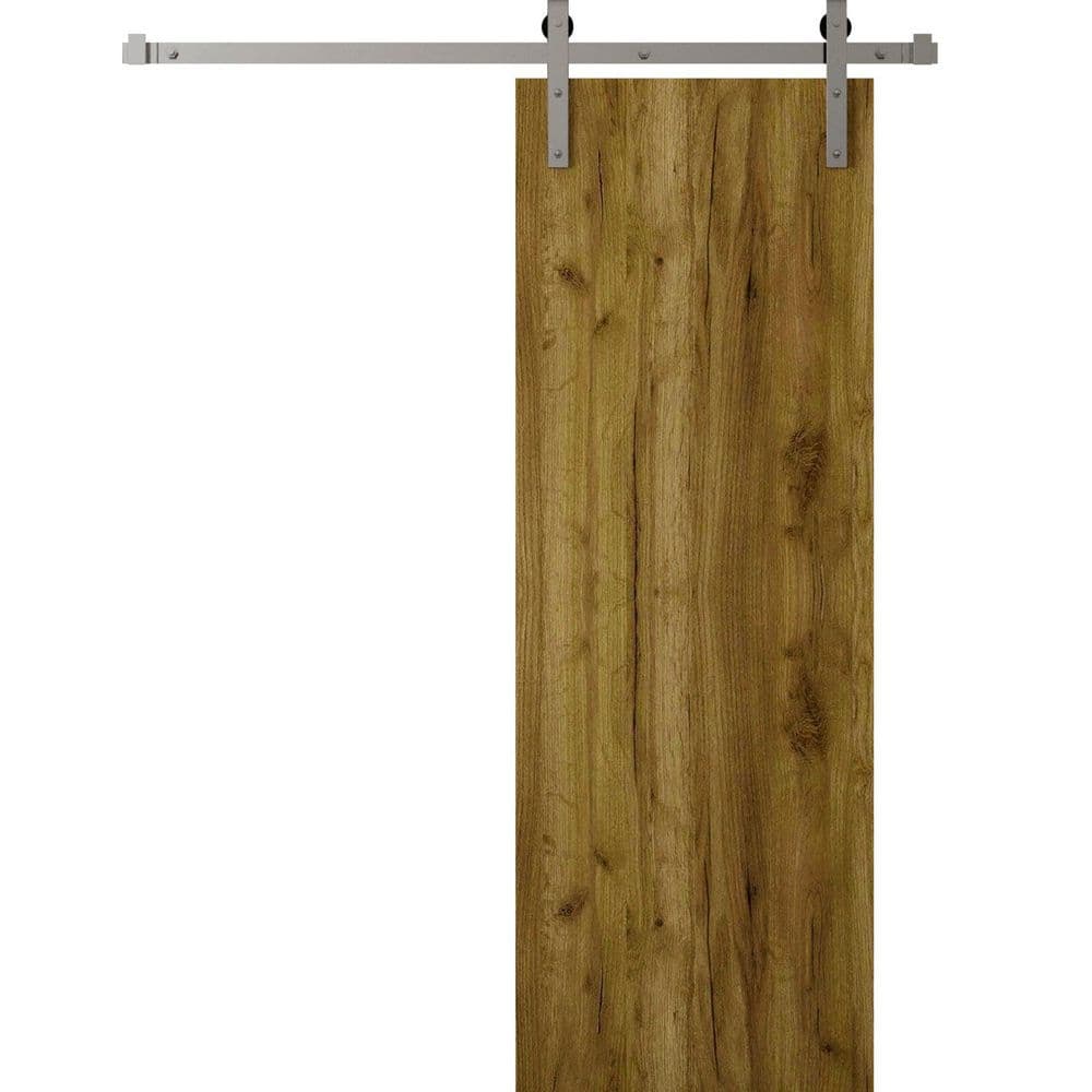 3011 18 in. x 80 in. Sold Core Antique Oak Color Wood Sliding Barn Door with Hardware Kit price history on PriceWatchPro