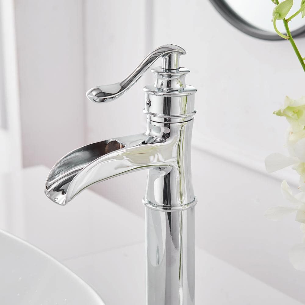 Polished Chrome Tall Waterfall Vessel Sink Faucet with Lever Handle