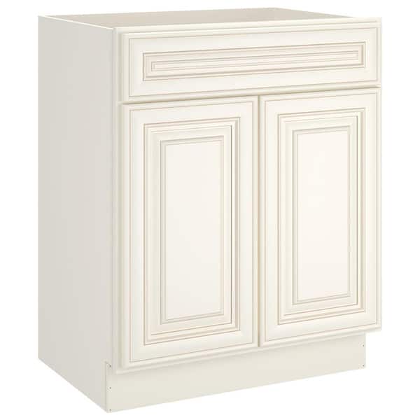 HOMEIBRO 27 in. W. x 21 in. D x 34.5 in. H Bath Vanity Cabinet without Top Plywood Ready to Assemble in Cameo White