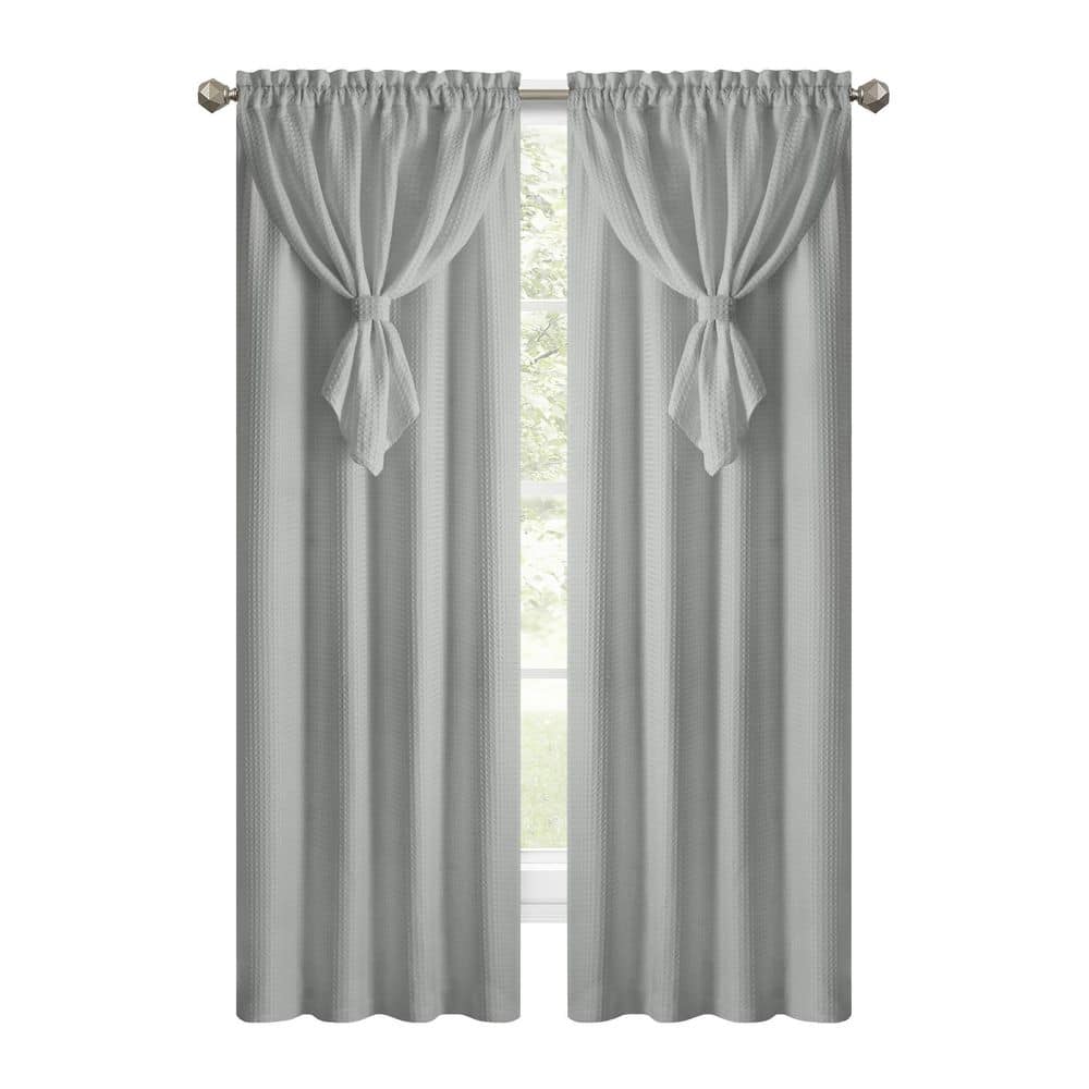 Gray Polyester Light Filtering Curtain Panel with Attached Valance, 42" x 63"