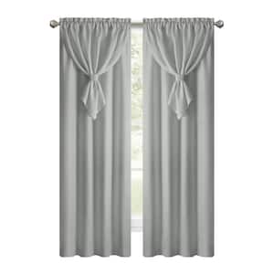 Allegra 42 in. W x 63 in. L Light Filtering Window Curtain Panel in Grey with Attached Valance