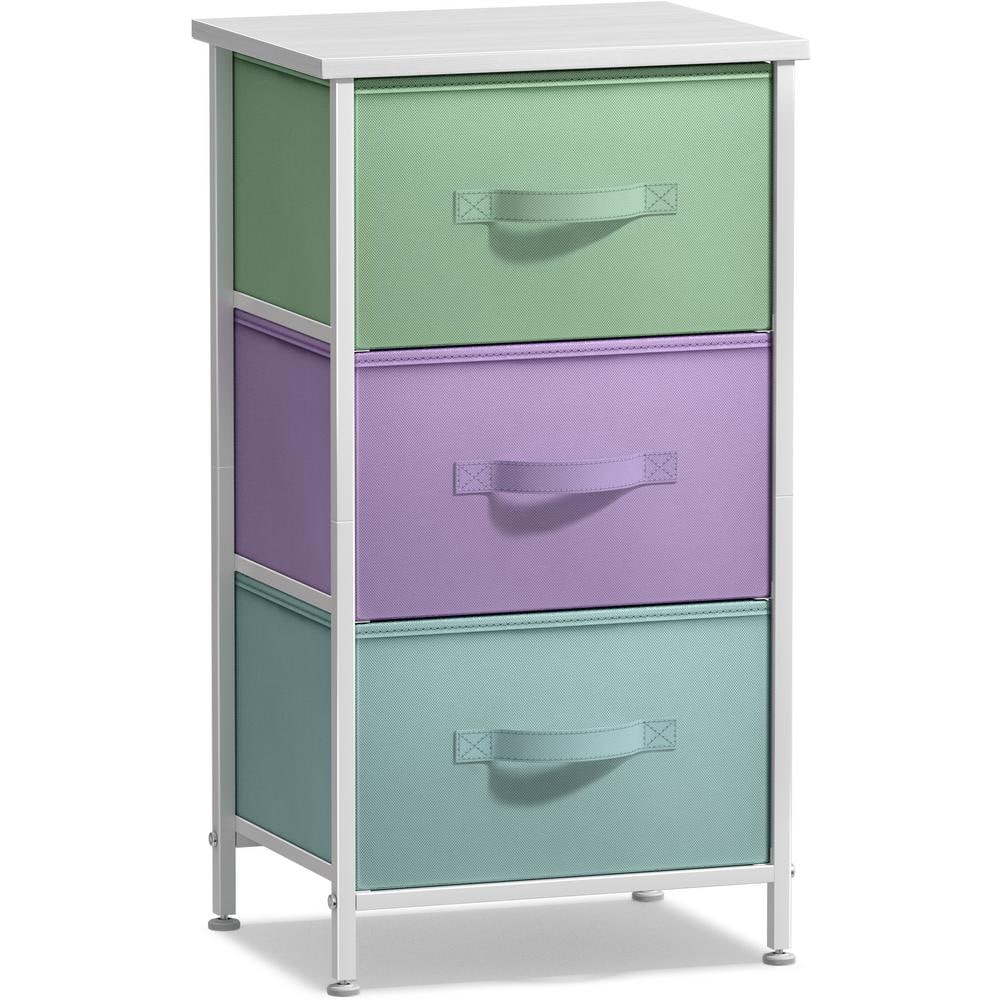 Sorbus Pastel White 3-Drawer Nightstand with Steel Frame
