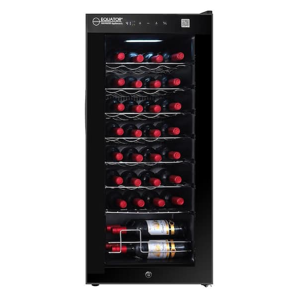 Equator Equator 17 in. Single Zone 32-Bottles Freestanding Wine Refrigerator Cooler in Black with Wine Rack and Pad Controls