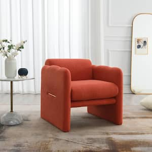 Dinae Modern Teddy Fabric Arm Chair with Metal Accents, Orange