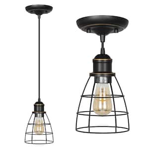 Edison 60-Watt 1-Light Oil-Rubbed Bronze Shaded Pendant Light with etched Metal Shade, No Bulbs Included
