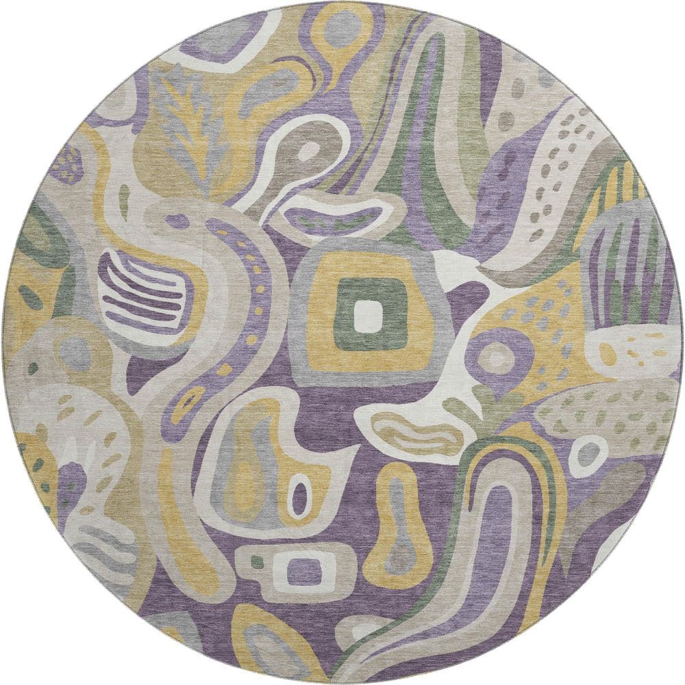 Mayfield Premium Machine Washable Abstract AMF2488 Plum 8 ft. x 8 ft. Round Rug price history on PriceWatchPro