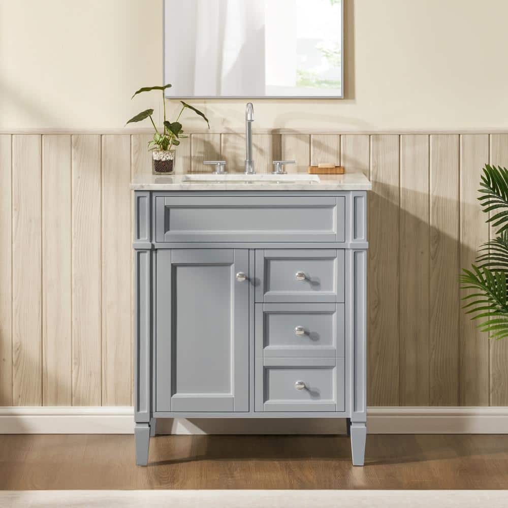 Lydia 30 in. W x 21 in. D x 35 in. H Single Sink Freestanding Bath Vanity in Empire Gray with Carrara Marble Top price history on PriceWatchPro