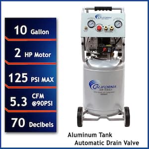 10 Gal. 2.0 HP Aluminum Rust-Free Air Tank Ultra-Quiet and Oil-Free Electric Air Compressor with Automatic Drain Valve