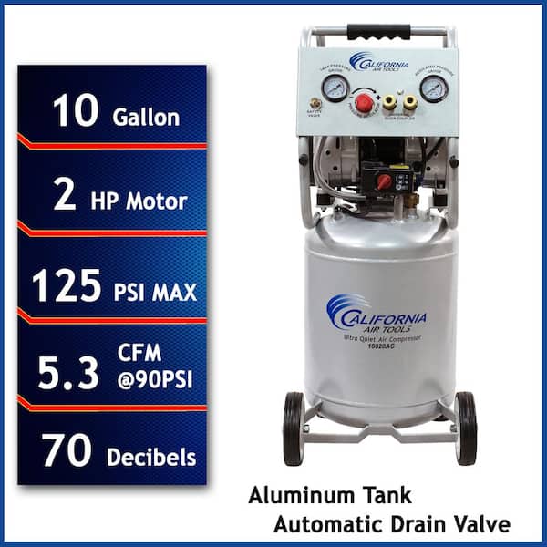 California Air Tools 10 Gal. 2.0 HP Aluminum Rust-Free Air Tank Ultra-Quiet and Oil-Free Electric Air Compressor with Automatic Drain Valve