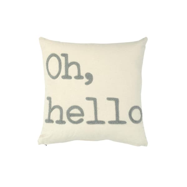 Storied Home "Oh, hello" Embroidered Square Cotton Pillow