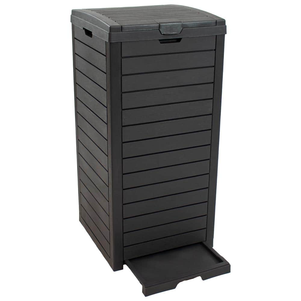 Black Polypropylene Resin Outdoor Trash Can with Lid, 39 Gallon