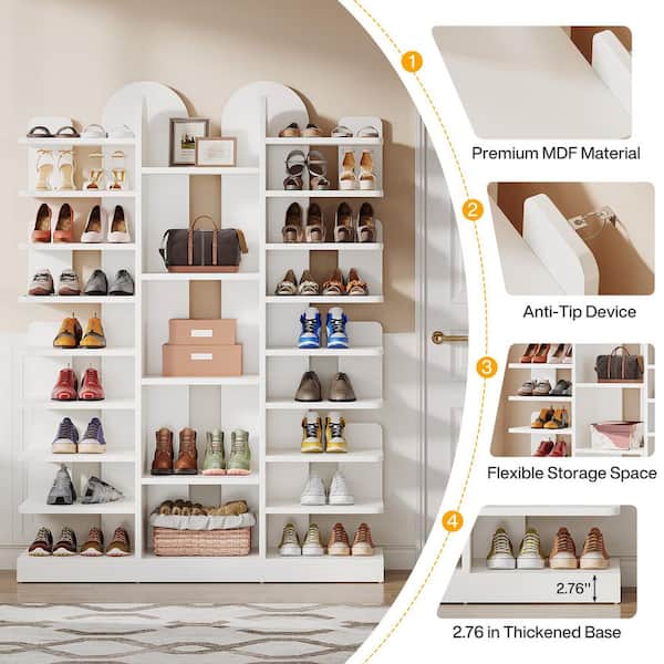 BYBLIGHT 61 in. H 40-Pair White Wood Shoe Rack, Freestanding Tall
