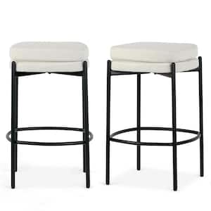 Avril 27 in. White Boucle Backless Metal Counter Stool with Black Metal Legs Set of 2
