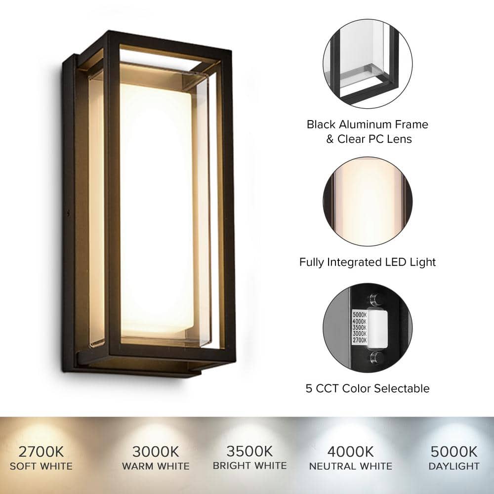 Black Matte Rectangular LED Outdoor Wall Sconce with Frosted Glass