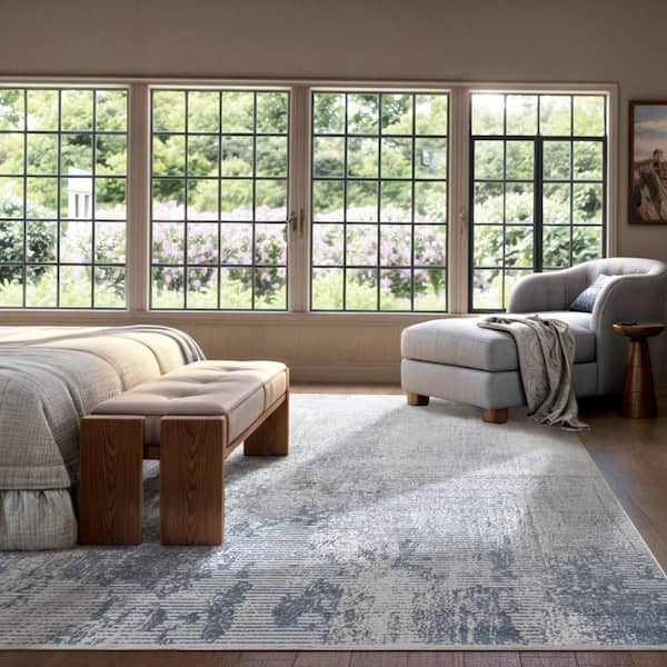 Iris Textured Abstract Blue 6.7 ft. x 9 ft. Indoor Area Rug