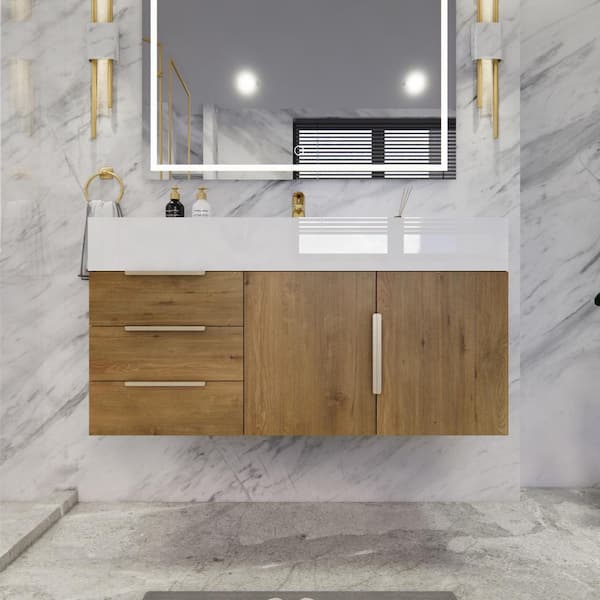 Bethany 42 in. W x 20 in. D x 22 in. H Single Sink Floating Bath Vanity in Oak with White Acrylic Top