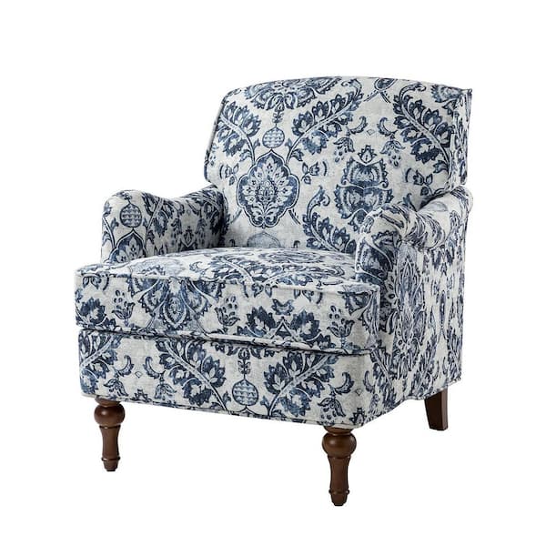 JAYDEN CREATION Achilles 30 in. Navy Polyester Arm Chair with Turned Legs