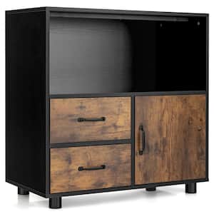 Black Wood 16 in. 2-Door Kitchen Storage Bar Cabinet Buffet Sideboard with Wine Rack and Glass Holder