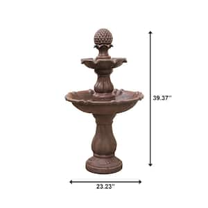 2-Tier Freestanding Waterfall Fountain, Outdoor Garden, Yard, Lawn, Porch Decor, 39 in. Tall, Brown