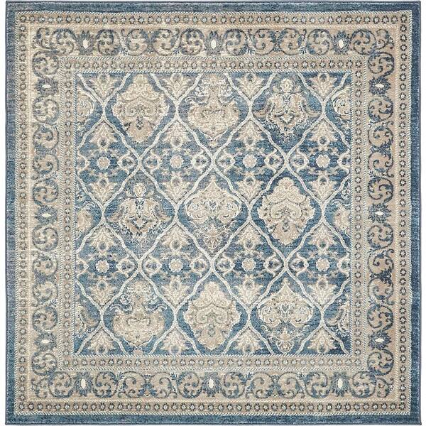 Unique Loom Salzburg Kasern Light Blue 5' 0 x 5' 0 Square Rug