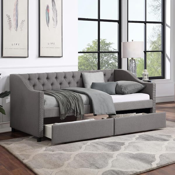 Harper & Bright Designs Gray Wood Frame Full Size Daybed with Semi