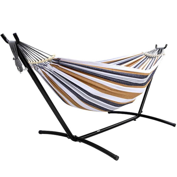 Portable Brown White Hammock Bed with Stand Set with Carrying Bag