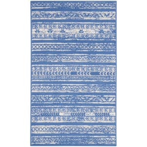 Whimsicle Light Blue Ivory 3 ft. x 5 ft. Abstract Contemporary Kitchen Area Rug