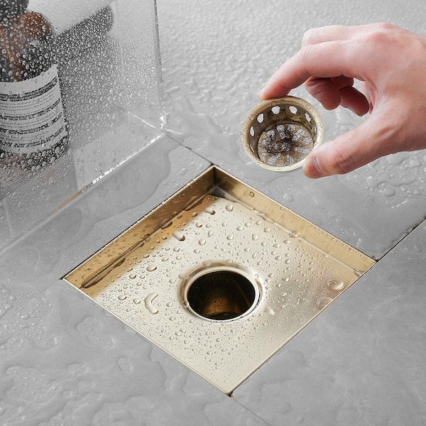 Modern Brushed Nickel Shower Drain Bathroom Square Brass Floor Drain