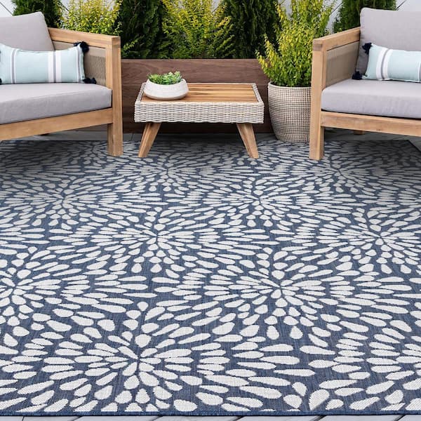 Eco Floral Navy 5 ft. x 8 ft. Indoor/Outdoor Area Rug