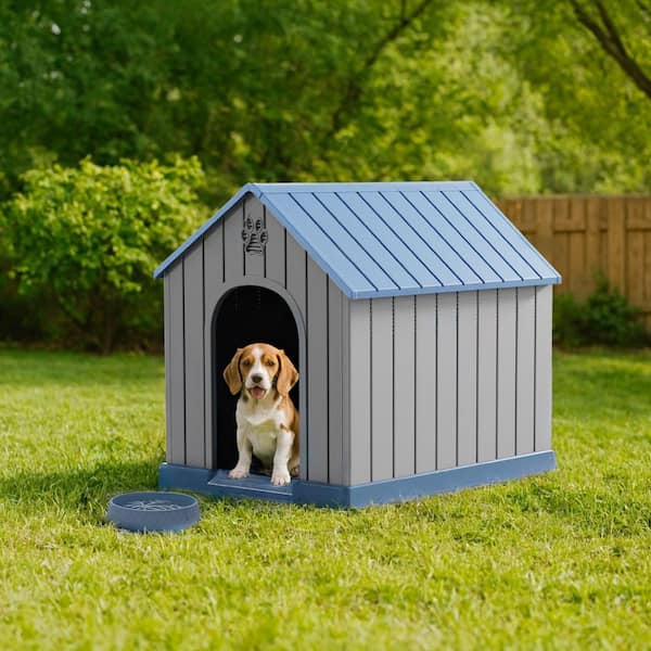 Large Dog House Outdoor Indoor for Medium Large Dogs, Durable Plastic Waterproof Doghouse w/Air Vents and Elevated Floor