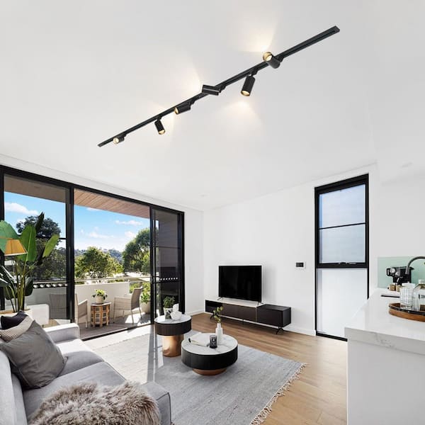 6.6 ft. 6-Light Black Fixed Track Plug-In Track Lighting Kit with Adjustable Ceiling Spot Fixtures for Kitchen, No Bulbs