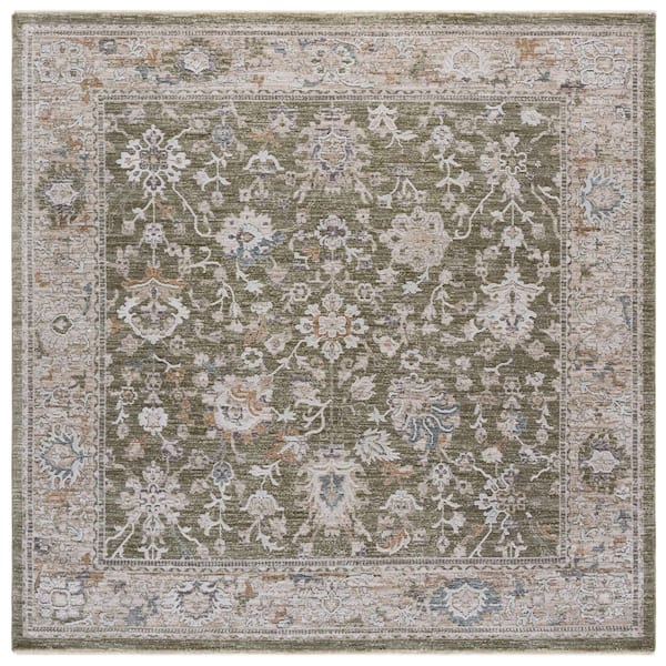 Finley 7 ft. x 7 ft. Green/Beige Floral Border Square Area Rug