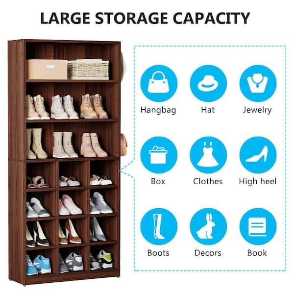 BYBLIGHT Lauren White Shoe Cabinet with Side Hooks, 24 Pair