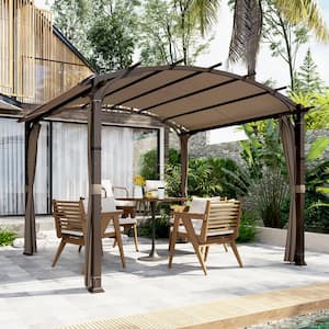 11 ft. x 11 ft. Brown Steel Arched Pergola with Brown Curtain and Canopy