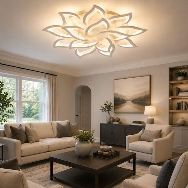 Genoci 36 in. 98-Watt Modern White Flower Dimmable Integrated LED