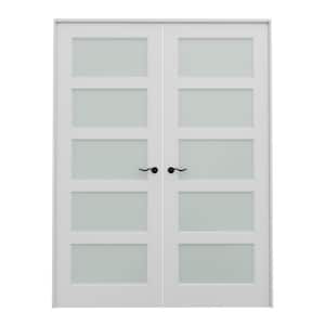 60 in. x 80 in. Universal Handed 5-Lite Frosted Glass White Solid Core MDF Double Prehung French Door with Assemble Jamb