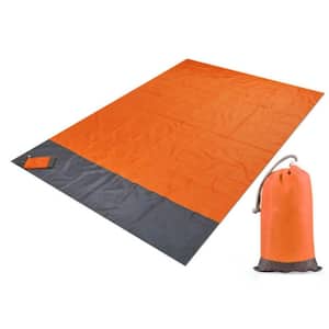 79 in.x 83 in. Beach Mat Sand Proof Picnic Blanket Water Resistant Camping Mat Orange and Gray.